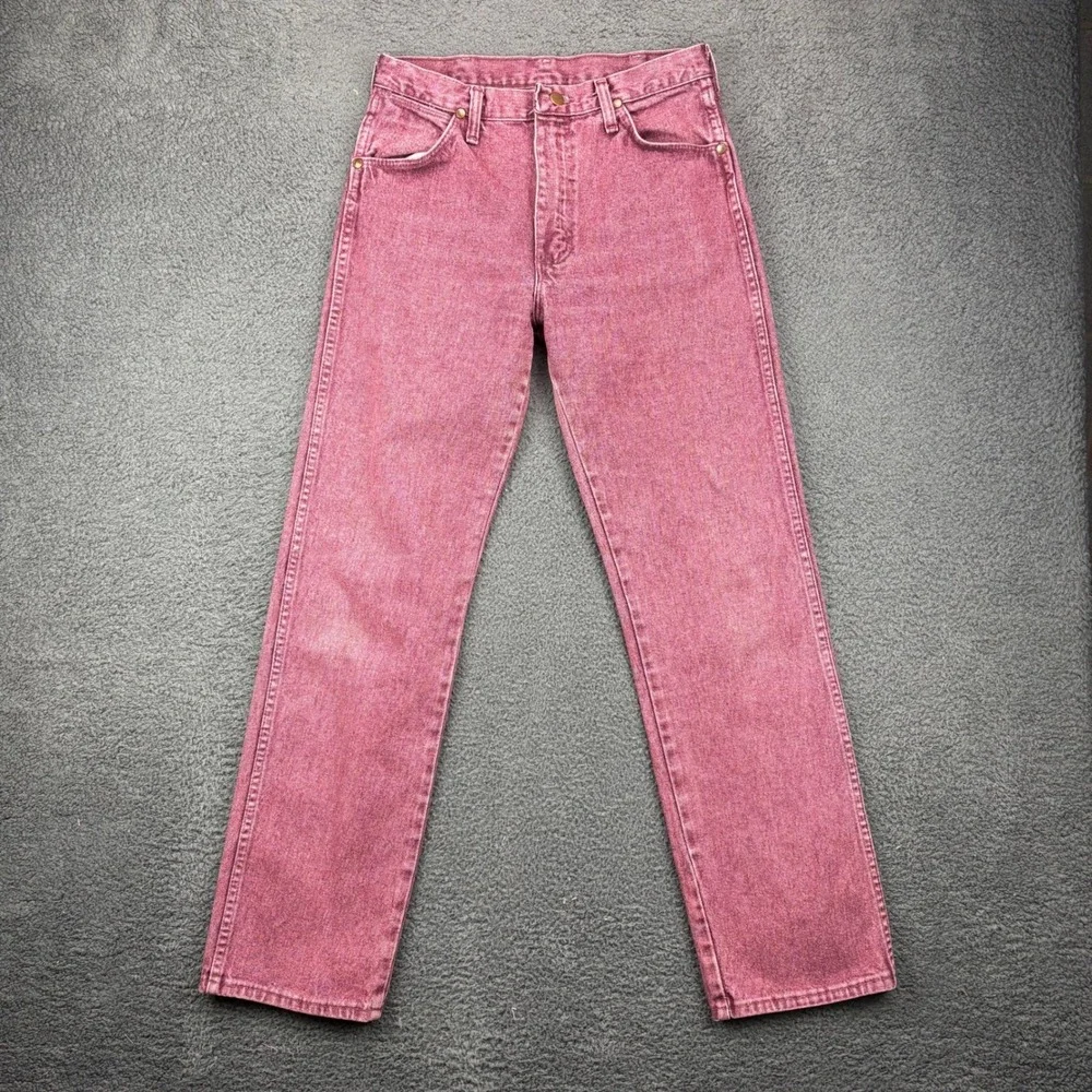 Vintage Wrangler Mens Red Washed Denim Jeans Straight Leg Pants‎ Size 32 USA